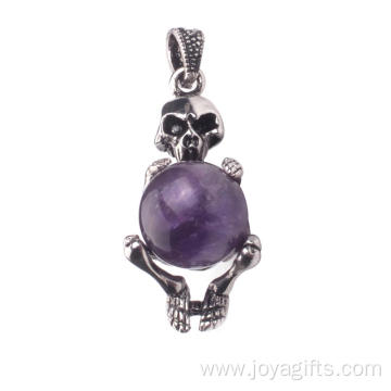 Charm Amethyst Skull Healing Gemstone Pendant Necklace